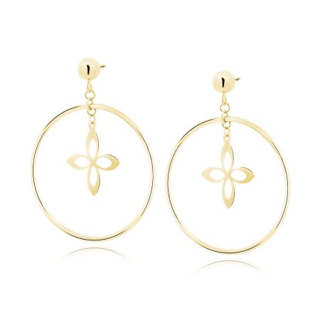 Kolczyki srebro 925 koła z kwiatkiem złote