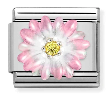 330321/05 Różowy kwiatek z żółtą cyrkonią Silver (Pink Flower with Yellow CZ)
