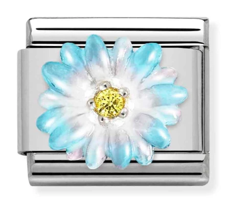 330321/06 Niebieski kwiatek z żółtą cyrkonią Silver (Light Blue Flower with Yellow CZ)