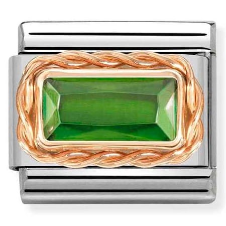 Prostokątna zielona cyrkonia Rose Gold