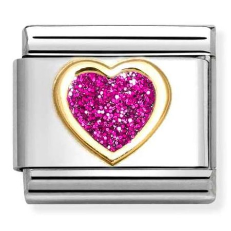 Nomination Element 18K Serce z fuksjowym brokatem Gold
