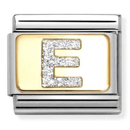 Nomination Element Link 18K Litera "E" z brokatem Gold