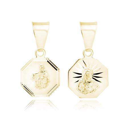 Medalik heksagon - Jezus / Matka Boska Szkaplerzna srebro 925 złoty M0231G
