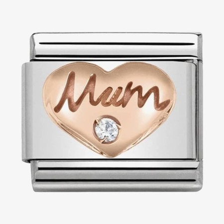 Nomination Element 9K Wypukłe Serce "Mum" z Cyrkonią Rose Gold