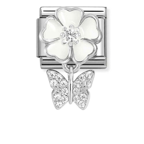 Przejdź do produktu Nomination Element Charms Silver 925 Biały kwiatek z wiszącym motylem z cyrkoniami 331814/05