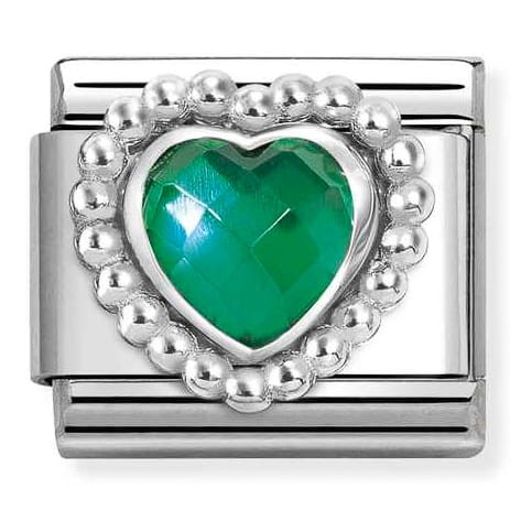 Przejdź do produktu Nomination Element Link Silver 925 Zielone fasetowane serce z ozdobną otoczką 330605/004