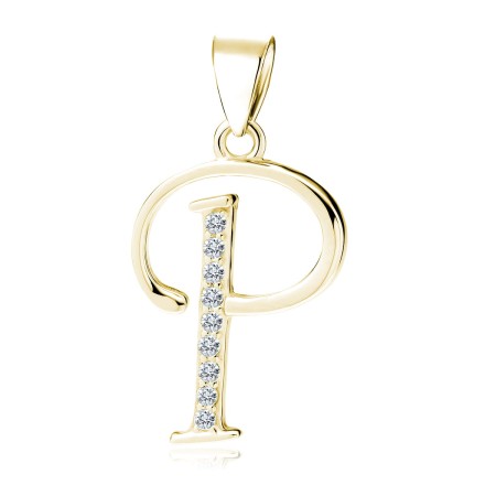 Zawieszka srebro 925 elegancka litera "P" z cyrkoniami złota