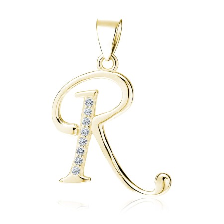 Zawieszka srebro 925 elegancka litera "R" z cyrkoniami złota
