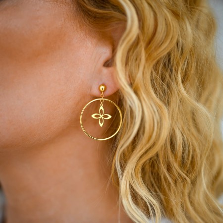 Kolczyki srebro 925 koła z kwiatkiem złote