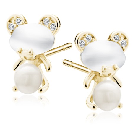Kolczyki srebro 925 miś z perełek i cyrkonii złote