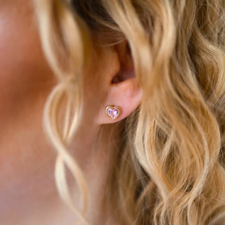 Kolczyki srebro 925 serca z różową cyrkonią złote
