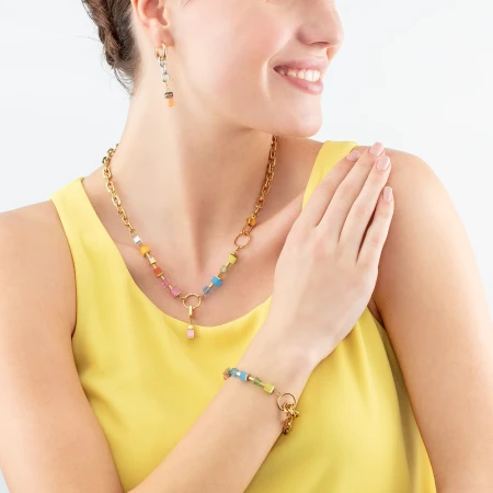 Kolczyki Coeur de Lion Cube Fusion tęczowe/złote