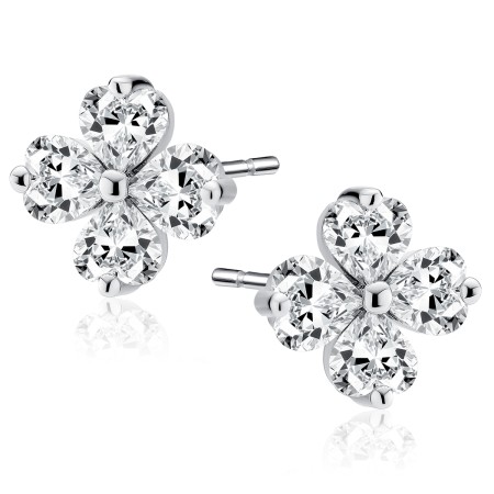 Kolczyki srebro 925 koniczyny z białymi cyrkoniami srebrne