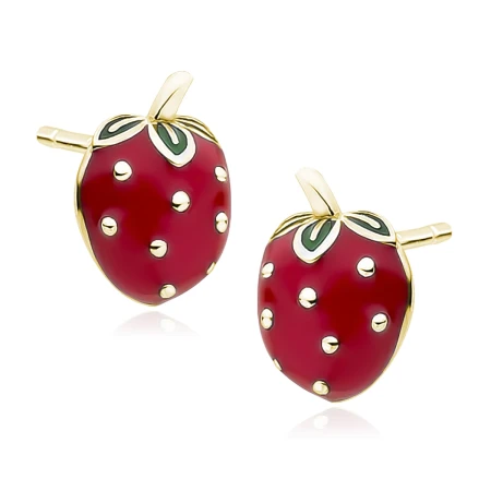 Kolczyki srebro 925 emaliowane truskawki złote
