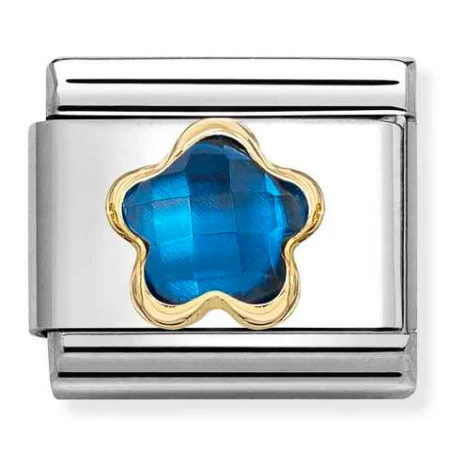 Nomination Element Link 18K Niebieska cyrkonia kwiatek Gold