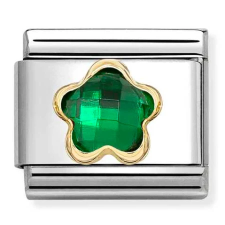 Nomination Element Link 18K Zielona cyrkonia kwiatek Gold