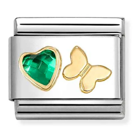 Nomination Element Link 18K Zielona cyrkonia z motylkiem Gold