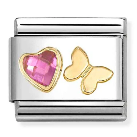Nomination Element Link 18K Różowa cyrkonia z motylkiem Gold