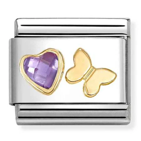 Nomination Element Link 18K Fioletowa cyrkonia z motylkiem Gold
