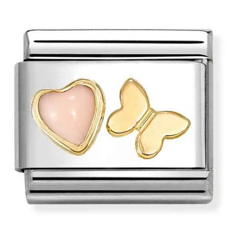 Nomination Element Link 18K Serce z różowym koralem z motylkiem Gold