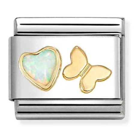 Nomination Element Link 18K Serce z białym opalem z motylkiem Gold