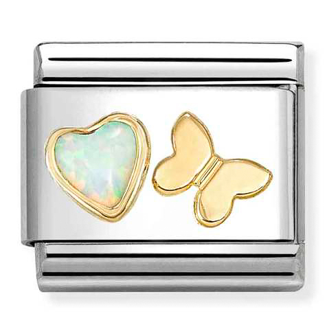 Przejdź do produktu Nomination Element Link 18K Serce z białym opalem z motylkiem Gold