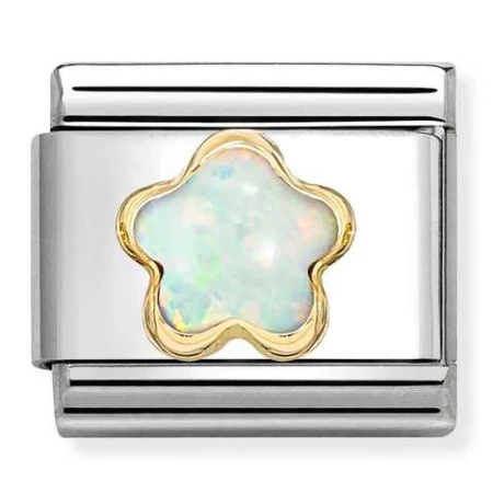 Nomination Element Link 18K Kwiatek z białego opalu Gold