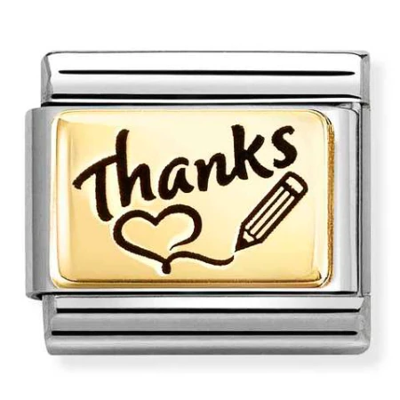 Nomination Element Link 18K Napis "Thanks" z sercem i ołówkiem Gold