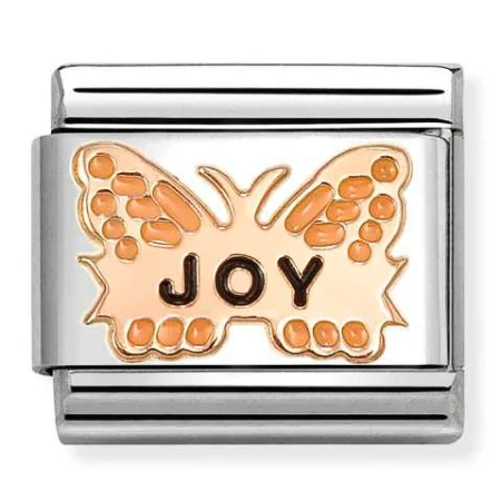 Nomination Element 9K Pomarańczowy motyl z napisem JOY Rose Gold