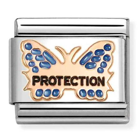 Nomination Element 9K Niebieski motyl z napisem PROTECTION Rose Gold