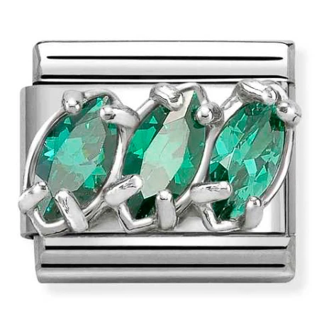 Nomination Element Potrójne cyrkonie łezki zielone Silver 925