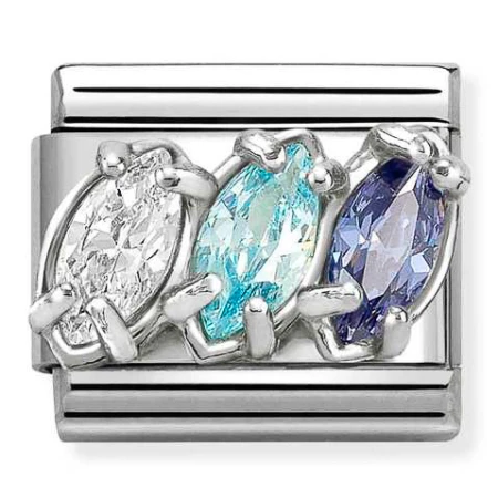 Nomination Element Potrójne cyrkonie łezki biało-niebieskie Silver 925