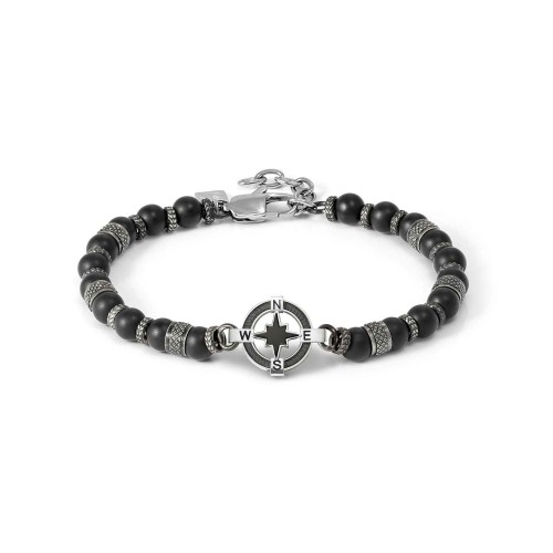 Przejdź do produktu Bransoletka męska Nomination Manvision czarny matowy agat z różą wiatrów srebrna