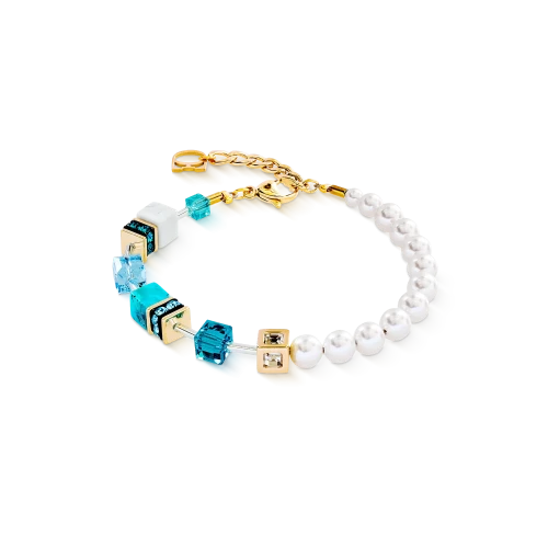 Przejdź do produktu Bransoletka Coeur de Lion GeoCUBE® Precious Fusion Pearls turkus/złota 