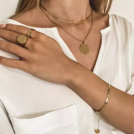 Bransoletka żmijka płaska złota BA974G