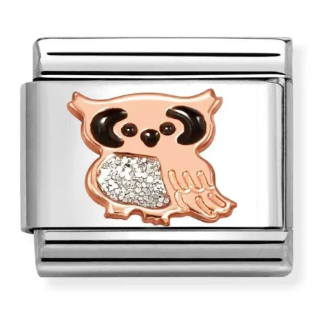 Nomination Element 9K Sowa ze srebrnym i czarnym brokatem Rose Gold