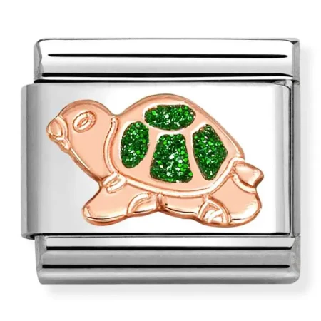 Nomination Element 9K Żółw z zielonym brokatem Rose Gold