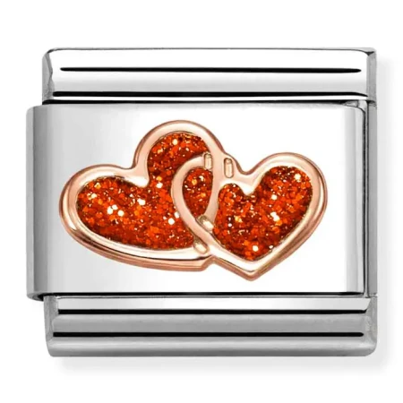 Nomination Element 9K Serca z czerwonym brokatem Rose Gold
