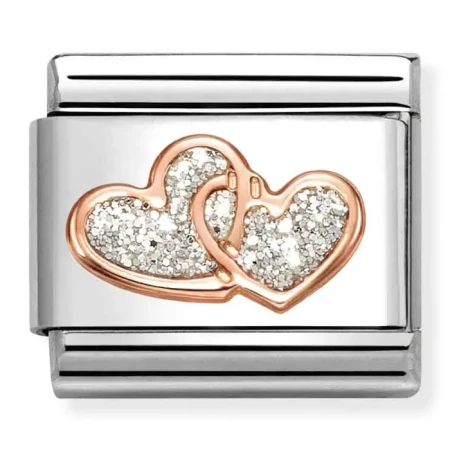 Nomination Element 9K Serca ze srebrnym brokatem Rose Gold