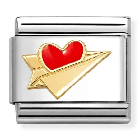 Nomination Element Link 18K Papierowy samolot z czerwonym sercem Gold