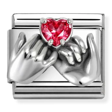Nomination Element Dłonie z czerwoną cyrkonią sercem Silver