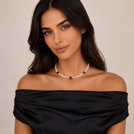 Naszyjnik Coeur de Lion Cocktail Pearls szmaragd złoty