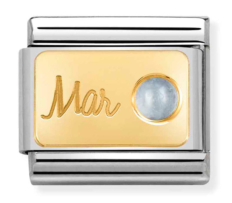 Nomination Element Link 18K Marzec - Akwamaryn Gold